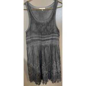 Black Swan Dress Black Grey Cotton Lace Eyelet Trim Size L Festival Whimsy Goth